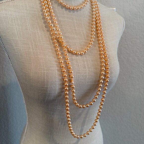 Apricot Color Faux Pearls Flapper 112 Inches Long - Picture 4 of 8